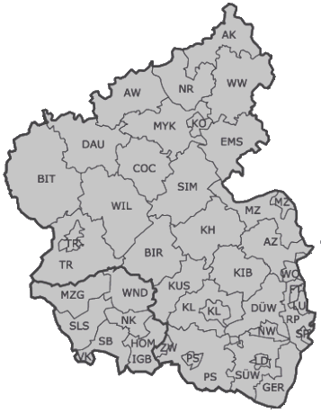 Kfz-Kennzeichen-Karte Rheinland-Pfalz / Saarland