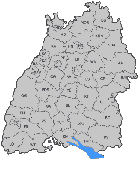Kfz-Kennzeichen-Karte Baden-Württemberg