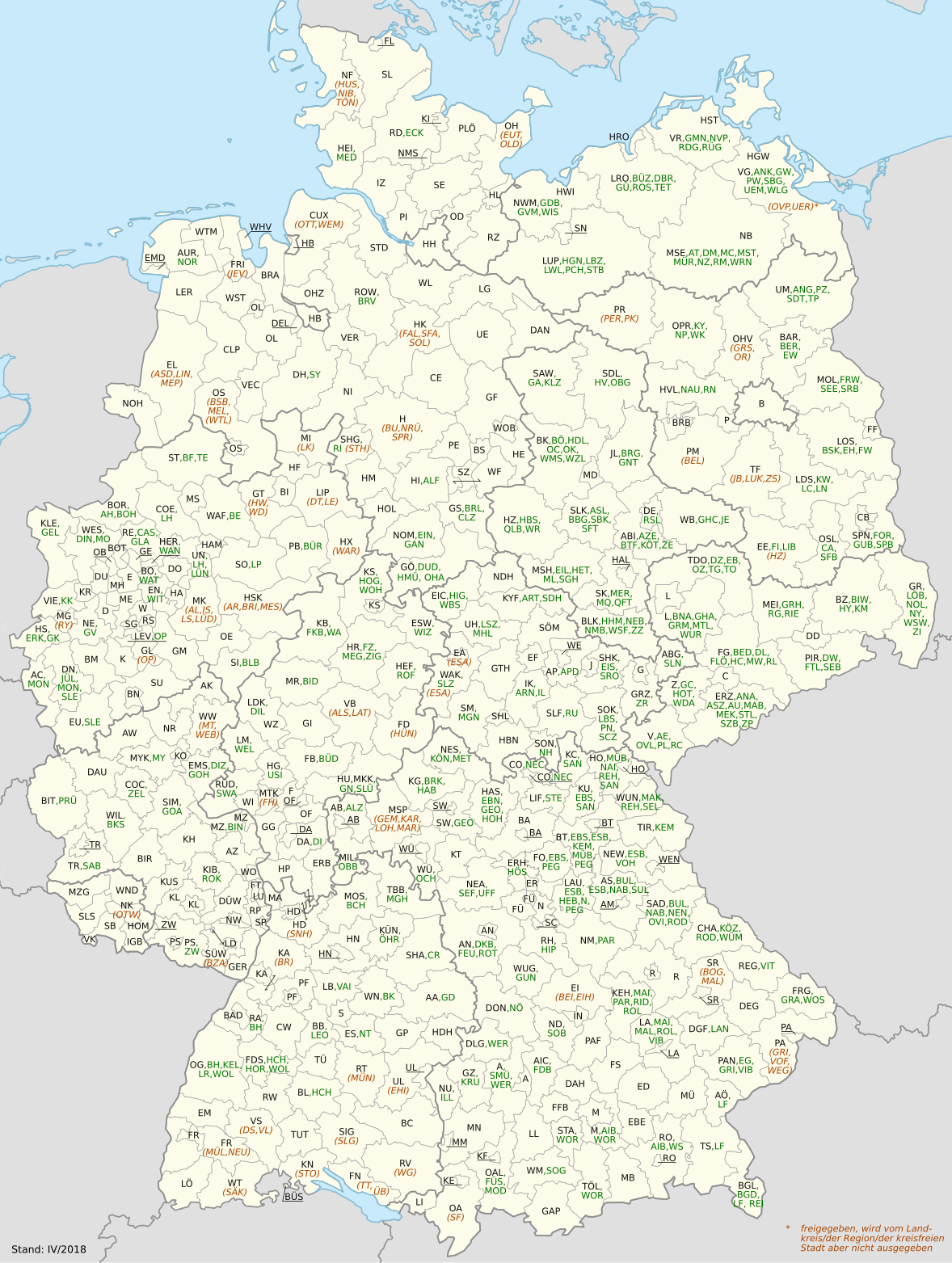 Deutschland - alle Verwaltungsbezirke und Kfz-Kennzeichen